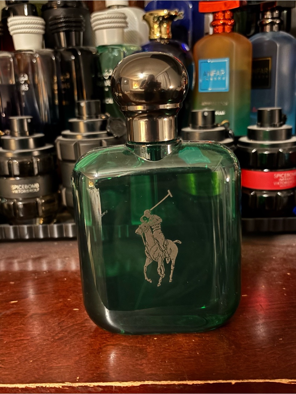 8.0 oz full Ralph Lauren Green Polo Bottle with Silver Cap